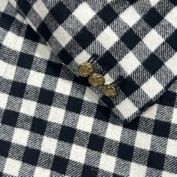 J Crew Size 8 Wool Blackwatch Tartan Gingham Brass Button Large Check Blazer EUc - Picture 4 of 14